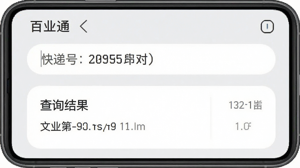 一张手机应用界面截图,展示“百业通”APP的信息查询页面,顶部是快递单号输入框,下方显示查询结果卡片,背景为浅灰色,卡片圆角设计,文字清晰,风格简洁,画质干净无多余元素