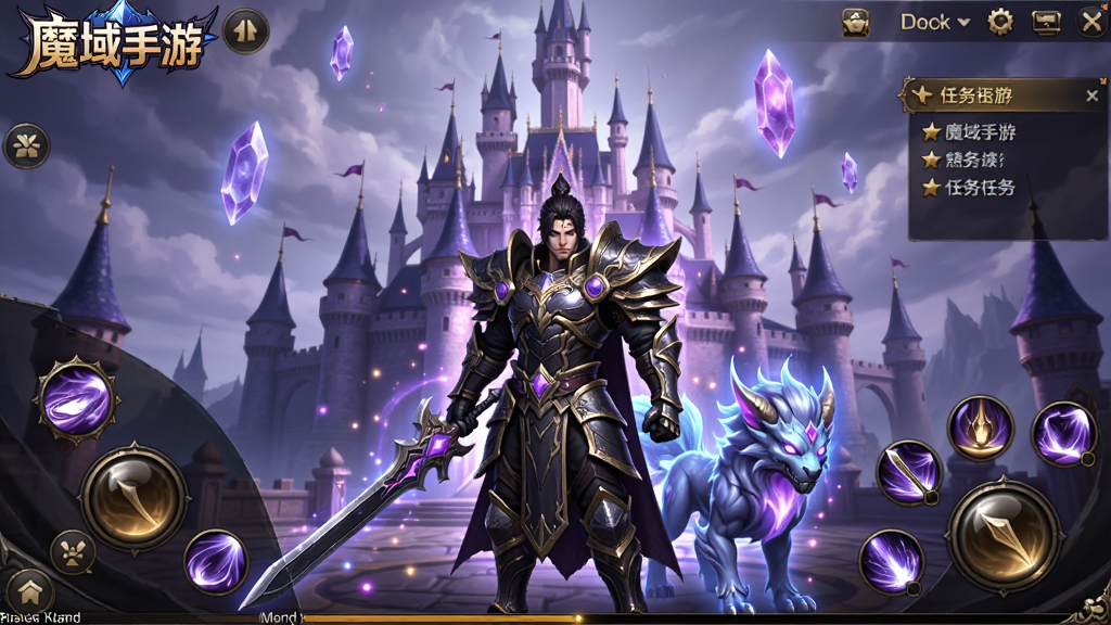 ��������չʾһ����Ϊ��ħ�����Ρ���ħ�÷��MMORPG��Ϸ�����棬�����Ǻ�ΰ��ŷʽ�Ǳ���Ư����ħ��ˮ����ǰ��վ����һλ�����������׵�սʿ��ɫ��һֻ����Ļ��ޣ���������ֲ��ż������̺�����׷������������ʾ��ħ�����Ρ���ϷLogo������ɫ���������밵��Ϊ�������Ϊ�߾���3D��Ⱦ��ϸ������������������ħ����Ч���ӷḻ�����ʸɾ������޶�����Ԫ��