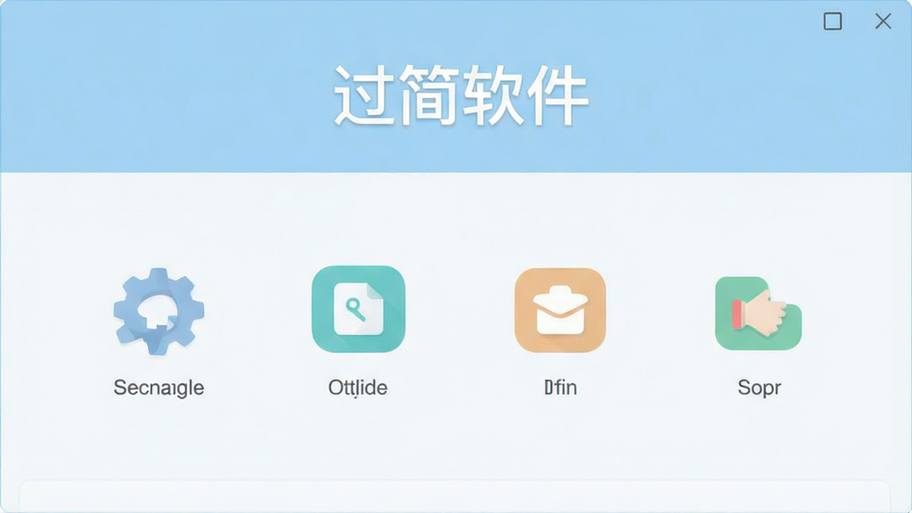 过简软件主界面展示,整体风格简洁清爽,以浅色系为主,顶部有软件名称“过简软件”字样,中间排列着几个核心功能图标,布局规整,没有多余广告元素,风格现代扁平,画质干净清晰,无杂乱装饰