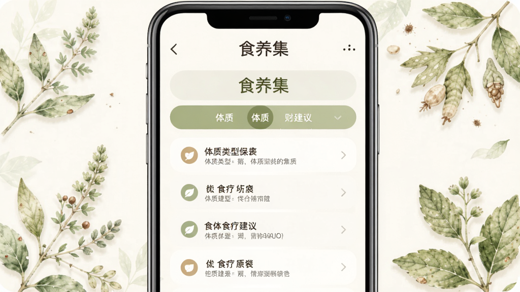 ʳ����App���ʲ��Խ��ҳ�棬ҳ�����Ϊ��ʳ���������м���ʾ�������ͺͶ�Ӧ��ʳ�ƽ����б��������е����Ĳݱ�ֲ��廭������ºͣ���������