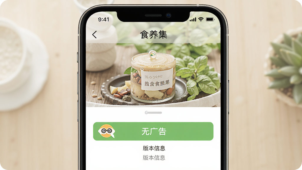 ʳ����App����ҳ�棬ҳ������ʾ���޹�桱��ʶ�Ͱ汾��Ϣ��������࣬�����ˬ�����ʸɾ�