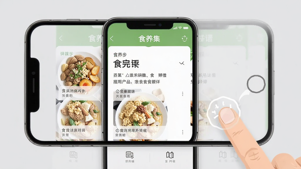 ʳ����Appʹ�ý̳̽�ͼ���������ֻ���Ļ��ʾʳ�ײ���ҳ�棬�Ա�����ָ�����ʾ�⣬����Ϊǳ��ɫ�����ֱ�ۣ���������