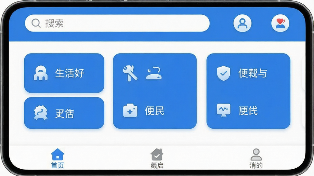 һ���ֻ�Ӧ�ý����ͼ���Ļ��棬���������ǡ����˺ð��֡�App�������棬�������������ͼ���ͼ�꣬�м�������������񡢱��񹤾ߵȼ������ܿ�Ƭ���ײ�������ѡ�������ɫ��������Ϊ��������ִ���ƽ��ϸ��Բ�󣬻��ʸɾ�������û�ж���Ԫ�أ�����������������ʾ�����˺ð��֡���
