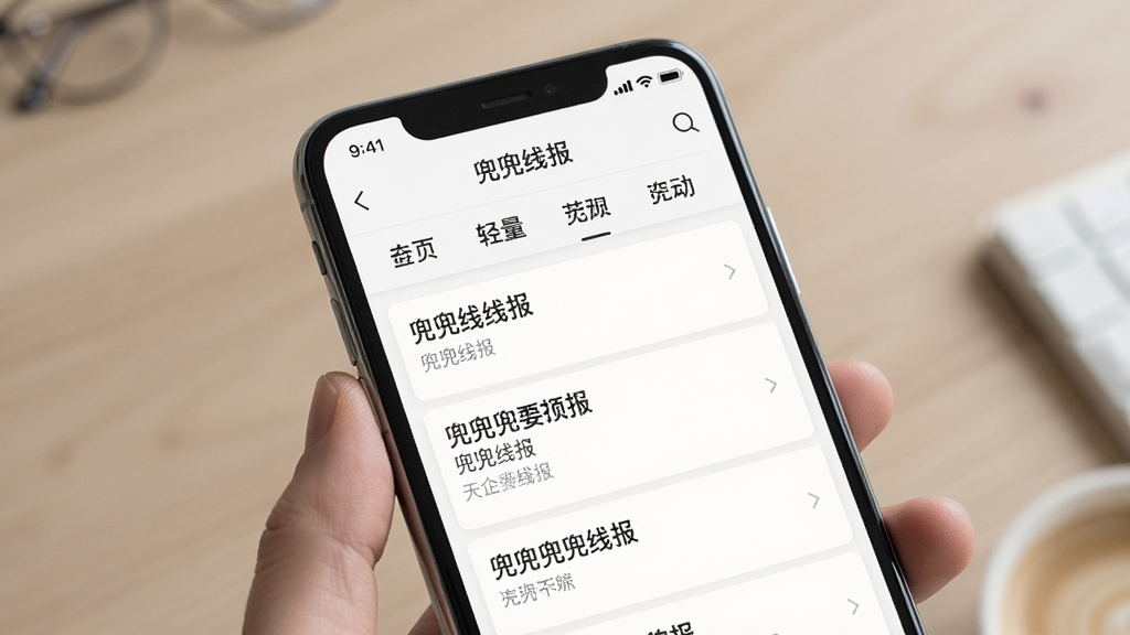 一张展示“兜兜线报”轻量无广告特点的图片,主体为一部手机,屏幕内显示“兜兜线报”界面,界面干净无广告横幅,顶部有分类标签,中间为线报列表,布局清爽,排版留白充足,风格极简,细节柔和,画质干净,无多余元素。