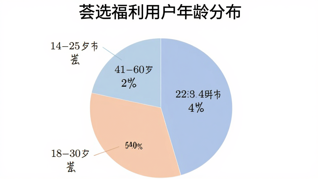 饼状图展示荟选福利用户年龄分布,18-25岁占30%,26-40岁占45%,41-60岁占25%,图表配色柔和,标注清晰,背景白色,风格简洁专业,画质干净无多余元素