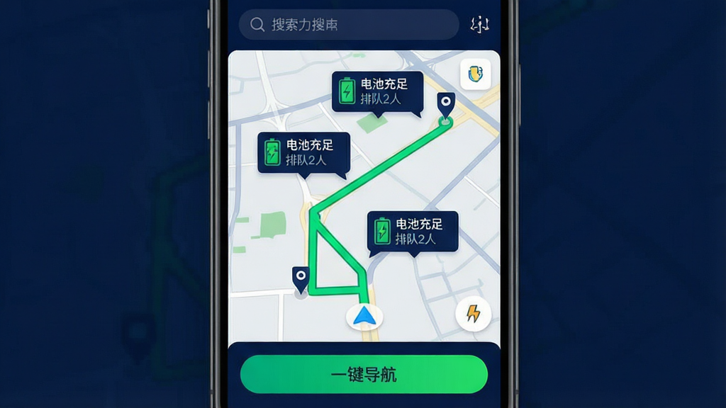 һ�š��ɿ������硱Ӧ�������ܵ������ܵĽ����ͼ�������������ֻ���Ļ����ʾ��ͼ��һ���ӵ�ǰλ�õ�����վ����ɫ����·�ߣ���;�ж��վ�㵯����ʾ����س��㡱���Ŷ�2�ˡ��ȱ�ǩ����Ļ�Ϸ����������·��С�һ����������ť�������Ƽ��У�ɫ����������ӫ����Ϊ��������������������Ԫ��