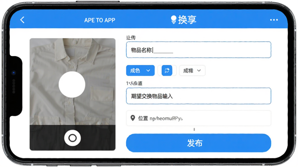����Ӧ�÷�����Ʒ�������棬�ֻ���Ļ��ʾ����APP�ķ���ҳ�棬���������ϴ�������Ʒ��������򡢳�ɫѡ���ǩ������������Ʒ�����λ����Ϣ���ͷ�����ť�������Ű�������������ɫ����ƽ����ƣ����ʸɾ����޶���Ԫ��