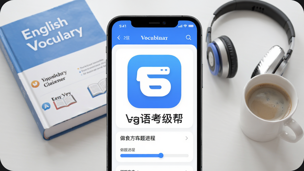 Ӣ�￼����App������չʾ���ֻ���Ļ������ʾӢ�￼����Ӧ��ͼ������ƣ����������������������Ϸ���Ӣ��ʻ��顢������һ�����ȣ���Ļ�ڳ�������б�����������������岼��������������¼�Լ������ɫ��Ϊ����ϸ��Բ�󣬻��ʸɾ��޶���Ԫ��