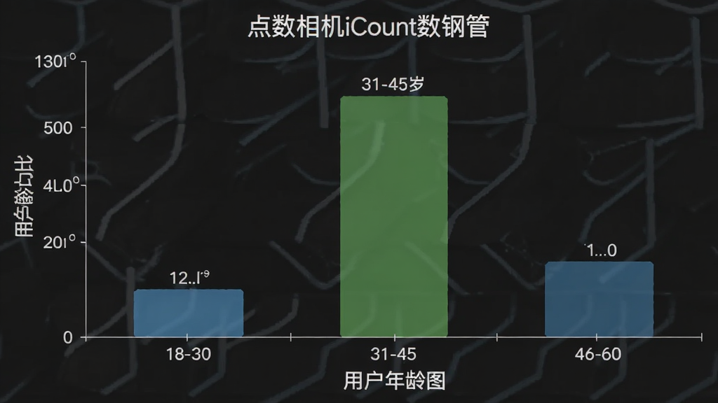 点数相机iCount数钢管 用户年龄分布柱状图 横轴为年龄段18-30、31-45、46-60 纵轴为用户占比 柱状高度显示31-45岁占比最高 风格简洁 布局清晰 细节明确 画质干净 无多余元素