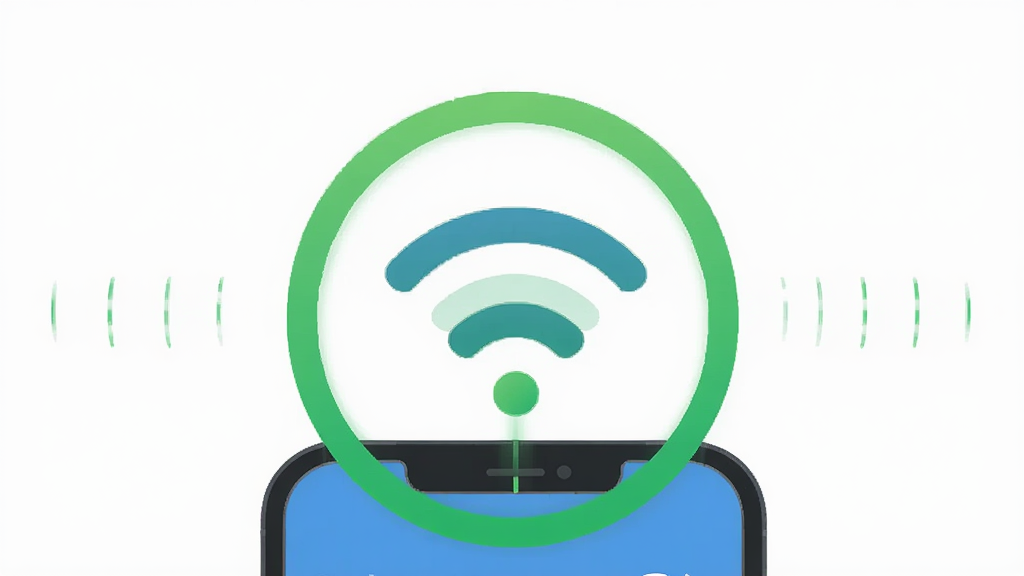 一张ZeeCare网络检测功能的AI生图,主体是一部手机连接着WiFi信号图标,信号图标周围有一圈绿色的安全光环,布局上WiFi图标位于手机上方,排版居中,风格为扁平插画风,细节上光环有渐变效果,画质高清干净,无多余元素