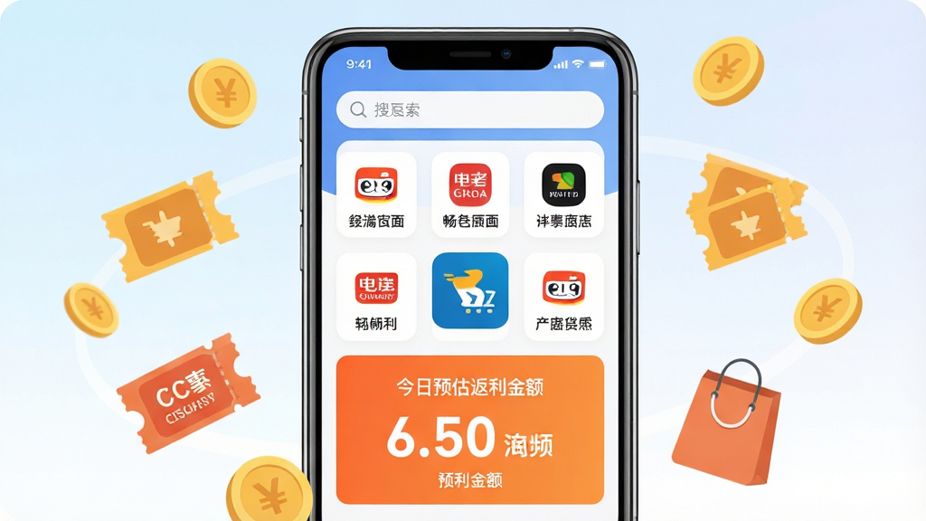 һ��չʾ����APP���Ĺ��ܵ��ֻ�����ϳ�ͼ������������һ���ִ������ֻ�����Ļ��ʾ����APP����ҳ���������������м��Ǹ������ƽ̨��ͼ����ڣ��ײ�����λ��չʾ����Ԥ���������ֻ���Χ�����Ž�ҡ��Ż�ȯ��������ȱ�ƽ��ͼ�꣬����Ϊǳ������ɫ����ͽ��䣬�����������ִ������ʸɾ��������޶���Ԫ�ء�