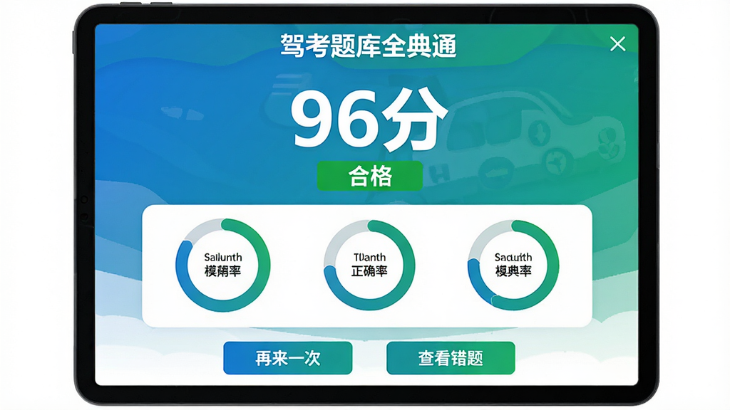 �ݿ����ȫ��ͨģ�⿼�Գɼ������棬��Ļ��ʾ�������֡�96�֡��͡��ϸ񡱱�ʶ���·��и���Ŀ��ȷ�ʻ���ͼ���ײ��С�����һ�Ρ��͡��鿴���⡱��ť�������С��ݿ����ȫ��ͨ���������������࣬������ɫ����������