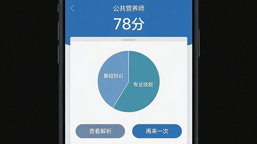 һ�š�����Ӫ��ʦ��APP��ģ�⿼�Խ��ҳ��ͼ��������ʾ������78�֡����·��б�״ͼչʾ������֪ʶ���͡�רҵ���ܡ�����ģ��ĵ÷�ռ�ȣ��������ǡ��鿴�������͡�����һ�Ρ�������ť��������Ƽ�࣬��ɫ�����׻�Ϊ�������ݿ��ӻ��������޶���װ��