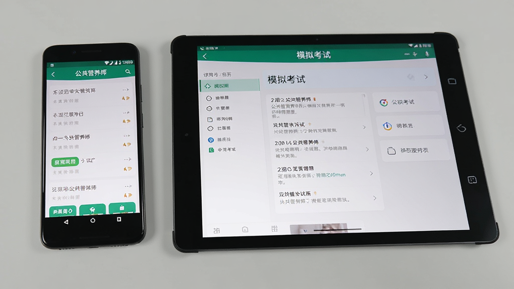 һ�Ű�׿�ֻ��Ͱ�׿ƽ�岢��չʾ������Ӫ��ʦ��APP��ͼƬ���ֻ�������ʾˢ����棬ƽ�������ʾģ�⿼�Խ��棬��̨�豸��Ļ���������ɼ�������Ϊǳ��ɫ���棬���Ϊ�����Ʒչʾͼ�����ʸɾ����޶���Ԫ��