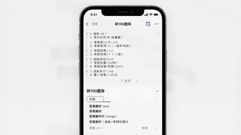 研100题库界面截图,手机屏幕显示考研数学选择题和答案解析,背景干净,文字清晰,风格简洁现代