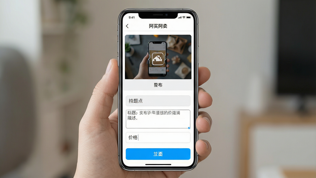һ��չʾ����������App���������AI��ͼ�������������ֻ���Ļ����Ļ����ʾ������Ʒ��ҳ�棬�Ϸ���ͼƬ�ϴ������·��Ǳ��⡢�����ͼ۸�����򡣲����Ű��࣬���Ϊ�ִ���ƽ����ƣ�ϸ�����������ǳ��ɫ�߿򣬰�ťΪ����ɫ�����ʸɾ����޶���Ԫ�ء�
