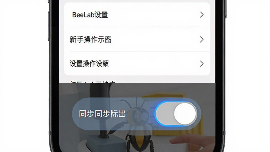 BeeLab���ֲ���ʾ��ͼ������Ϊ�ֻ���Ļ��ʾ����ҳ���ͬ�����ذ�ť�����ֲ������½ṹ���Ϸ�Ϊ���ò˵��б����·�Ϊͬ�����ظ�����ʾ������ƽ��UI��ƣ�ϸ���ϴ���