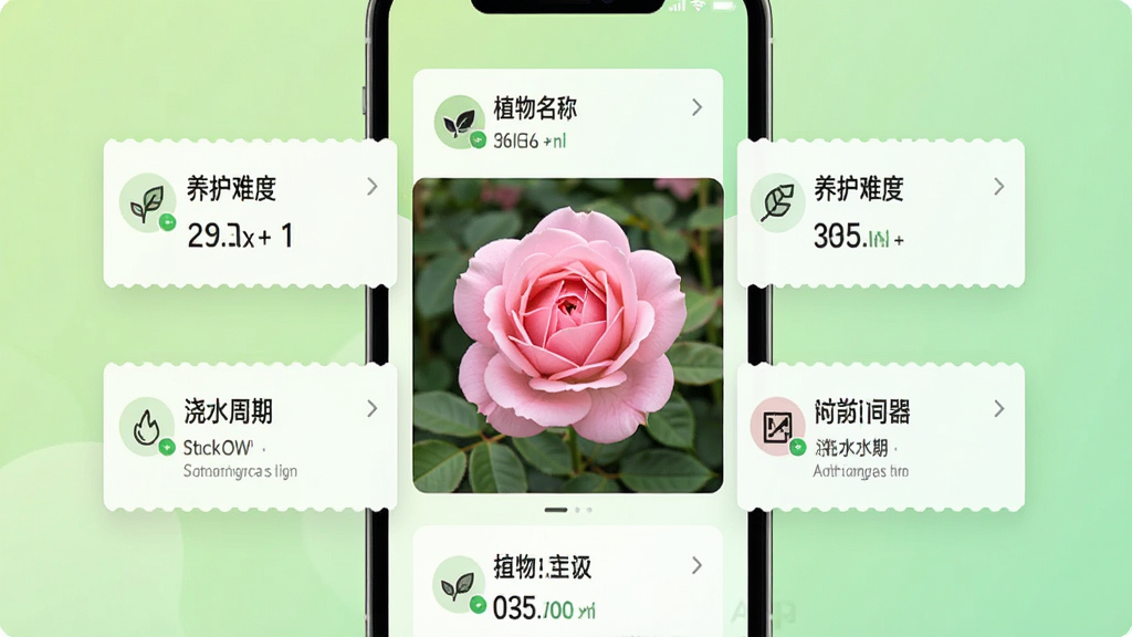 һ��չʾ������App���Ĺ��ܵ��ֻ������ͼ������������һ�䱻ʶ����ķ�ɫ�¼�������Χ������ֲ�����ơ������Ѷȡ���ˮ���ڵȿ�Ƭʽ��Ϣ�����������µ�ǳ��ɫ���䣬������ִ������ʸɾ��޶���Ԫ��