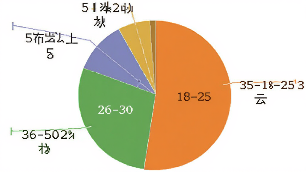 一个饼状图,展示云厅招聘用户年龄分布,18-25岁占35%,26-35岁占40%,36-50岁占20%,50岁以上占5%,图表颜色分明,标注清晰,背景干净