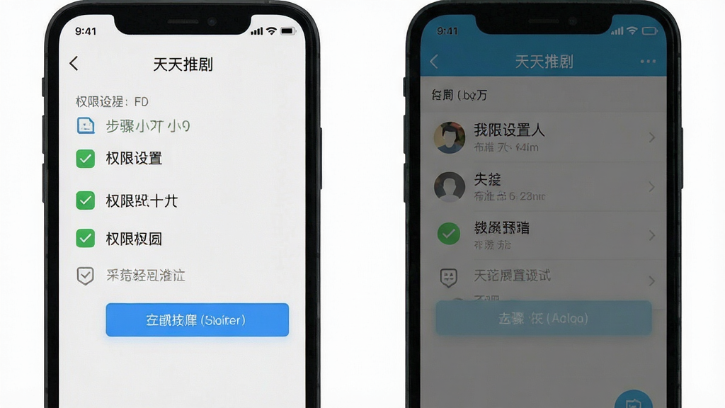 天天推剧 安装教程 手机截图 展示 权限设置界面 布局 步骤指示 风格 清晰 细节 勾选图标 文字说明 画质 干净 无多余元素