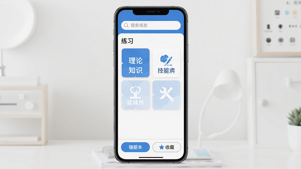 ��������������ʦAPP������ȫò���ֻ���Ļ��ʾ�����ϰ���棬���������������м��Ƿ�����ϰ��Ƭ������֪ʶ�����ܲ������ײ��д��Ȿ���ղذ�ť��������ɫ���������ˬ�����ʸɾ����޶���Ԫ��