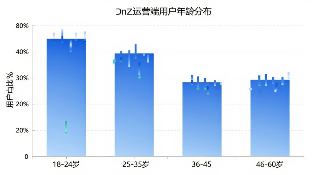 Fanz��Ӫ���û�����ֲ���״ͼ�������ע18-24�ꡢ25-35�ꡢ36-45�ꡢ46-60���ĸ�����Σ������ע�û�ռ�Ȱٷֱȣ���״ͼ��ɫ������ɫ���䣬���ֲ��ñ�׼ͼ���Ű棬��������ݿ��ӻ���ϸ�����������ʸɾ��޶���Ԫ��