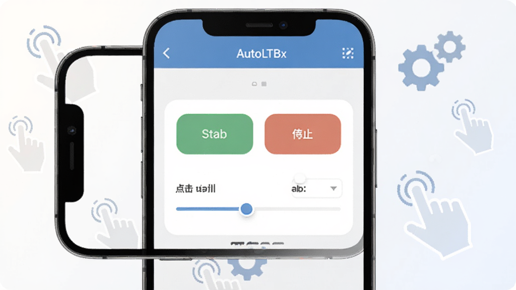 һ��չʾ AutoLTbx �����������ͼƬ�������������ֻ���Ļ����Ļ����ʾ AutoLTbx �ļ�������壬������п�ʼ��ֹͣ��ť�͵��������û��飬�����Ǹɾ���ǳɫ���䣬��ΧƯ���ż�����͸���ĵ����ָͼ��ͳ���ͼ�꣬����ִ���ƽ��ϸ��Բ�󣬻��������ɾ��޶���Ԫ��