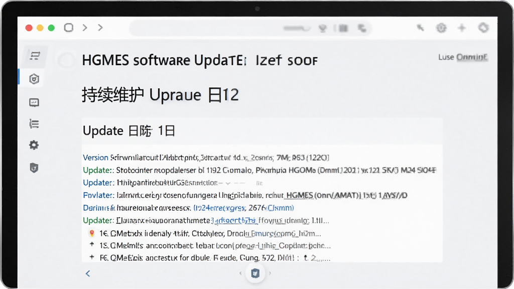 一张HGMES软件更新日志或关于页面的截图风格图片,画面中显示版本信息和更新说明文字,排版整洁,字体清晰,背景为浅色,风格简约现代,画质干净无多余装饰,体现开发者持续维护的认真态度
