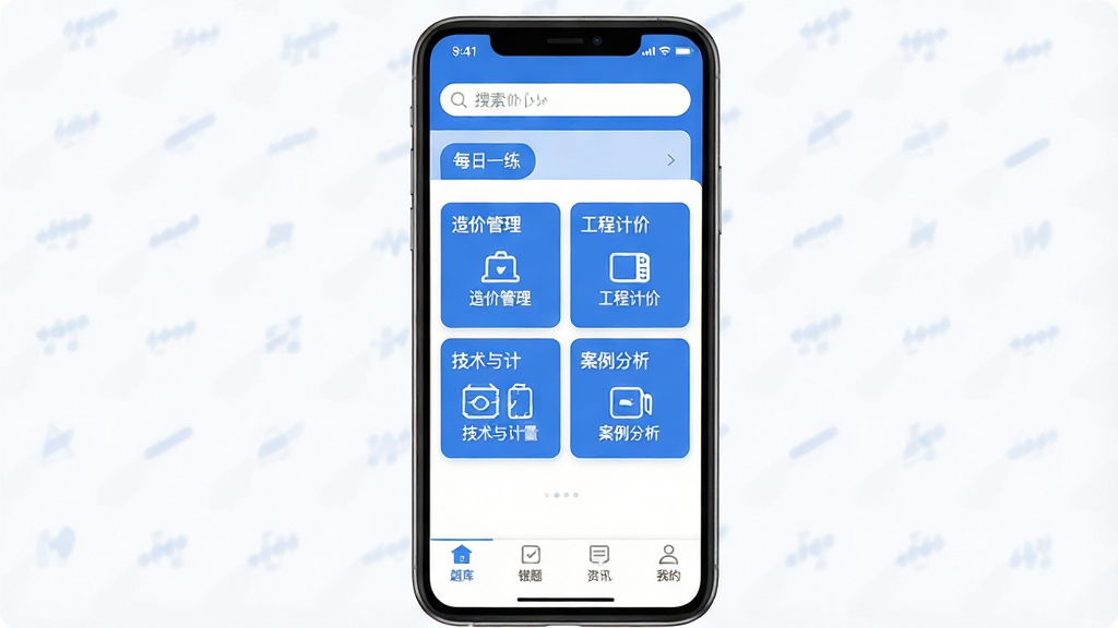 һ�����ʦ�ֻ�Ӧ��������չʾ������������һ�������ֻ�����Ļ����ʾһ�����ʦAPP����ҳ���������������ÿ��һ����ڣ��м����ĸ���Ŀ���࿨Ƭ����۹��������̼Ƽۡ�������������������������ײ�����⡢���⡢��Ѷ���ҵ��ĸ���ǩ�������岼����������ɫ����ɫ�Ͱ�ɫΪ����������ƽ��ϸ��Բ�󣬻��ʸɾ��޶���Ԫ��