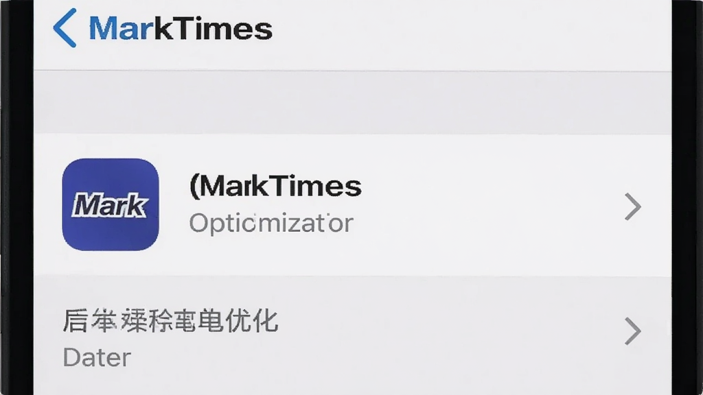 MarkTimes 后台运行与电池优化设置界面,画面展示手机设置中的电池优化白名单选项,标记出MarkTimes应用图标,风格简洁直观,画质干净无多余元素