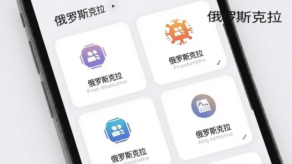 一张展示“俄罗斯克拉”软件功能界面的图片,画面中手机屏幕显示多个功能模块卡片,每个卡片有图标和文字说明,布局整齐,风格清新,背景为浅色,画质清晰,无多余元素,图片中带有“俄罗斯克拉”文字标识。