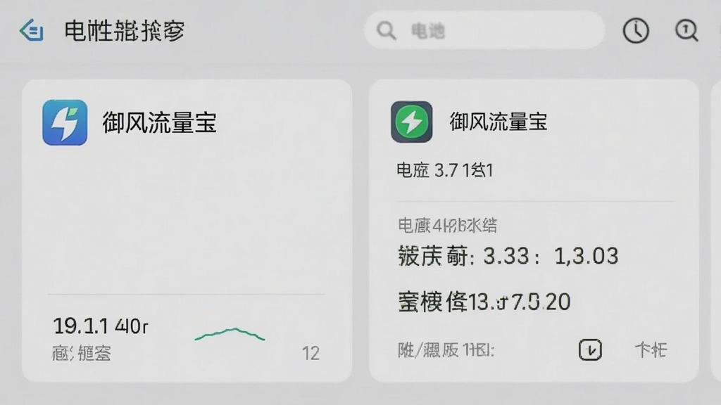 一张展示手机内存占用情况的图片,画面中“御风流量宝”在后台运行的内存占用数值非常低,旁边对比其他应用占用较高,背景是手机设置中的电池与性能界面,风格简洁直观,数据清晰,画质干净无多余元素