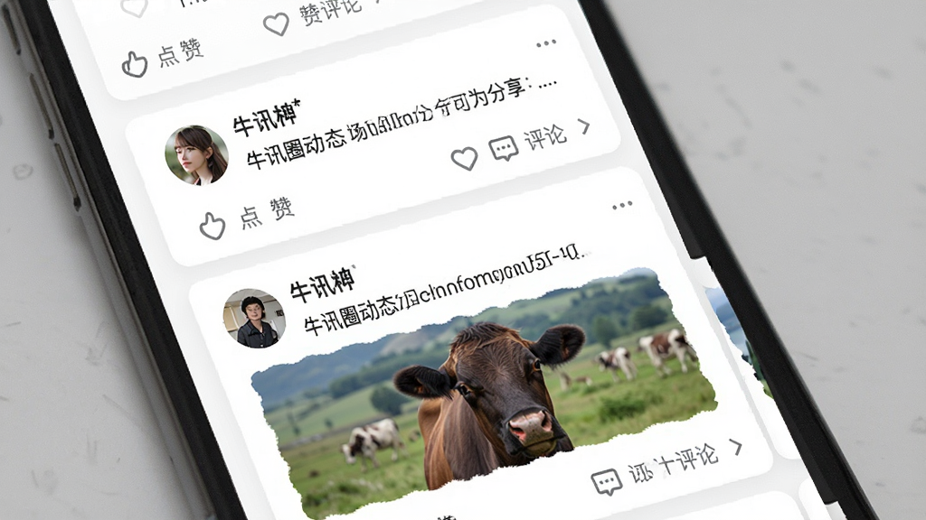 ţѶȦ��̬��������չʾ���ֻ���Ļ��ʾ��̬��Ƭ�б���ÿ�ſ�Ƭ�����û�ͷ���ǳơ��������ݺ���ͼ���·��е��޺�����ͼ�꣬�����ǰ�ɫ��ɫ��ǳ��ɫ�ָ��ߣ������ˬ�ִ����ƶ���UI��ƣ����ʸɾ��������޶���Ԫ��