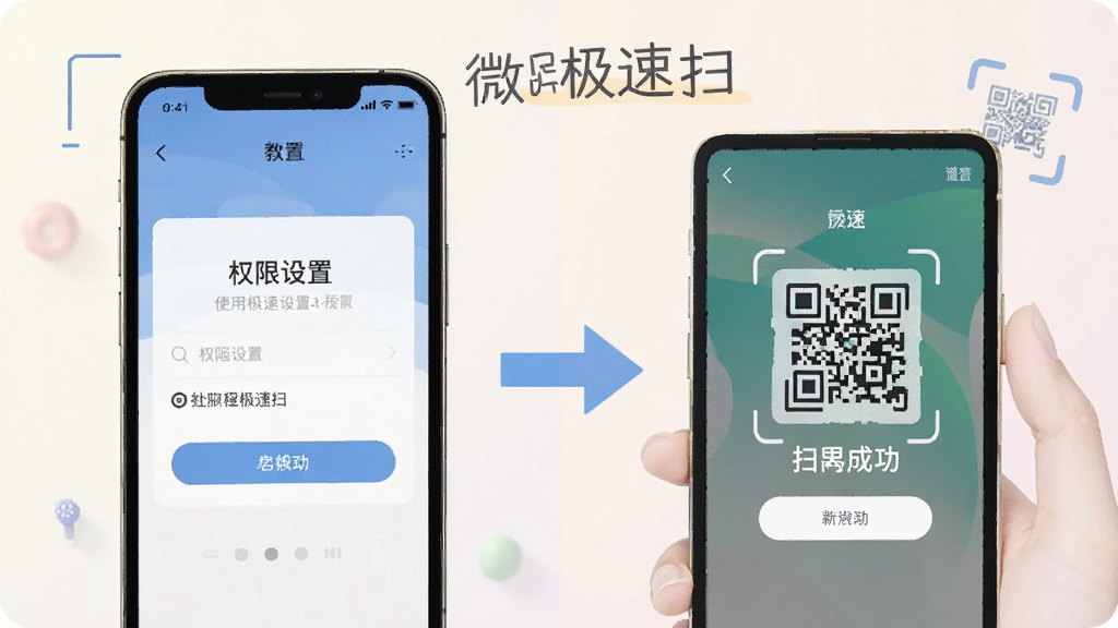 ΢��ά�뼫��ɨ ʹ�ý̳�ʾ��ͼ �ֻ���Ļ��ʾȨ������ҳ�� �Ա��м�ͷָ��ɨ��ɹ����� ����� ��ɫ��� �������� ����ɾ�
