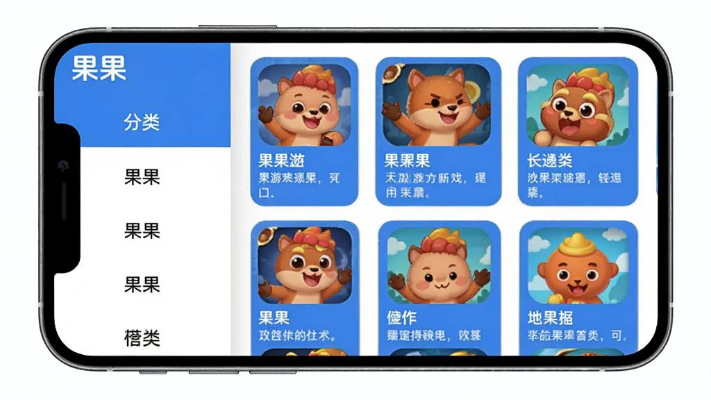 ������Ϸapp�Ĺ���չʾͼ��������һ���ֻ�������ʾ����Ļ���ǹ�������Ϸ����ҳ�棬����Ƿ���˵������Ҳ�����Ϸ����ͼ����ÿ����Ϸ��Ƭ�������ƺͼ����������������ˬ��ƽ��������ɫ�����ʸɾ����޶���װ��Ԫ�أ���Ļ�����С�����������
