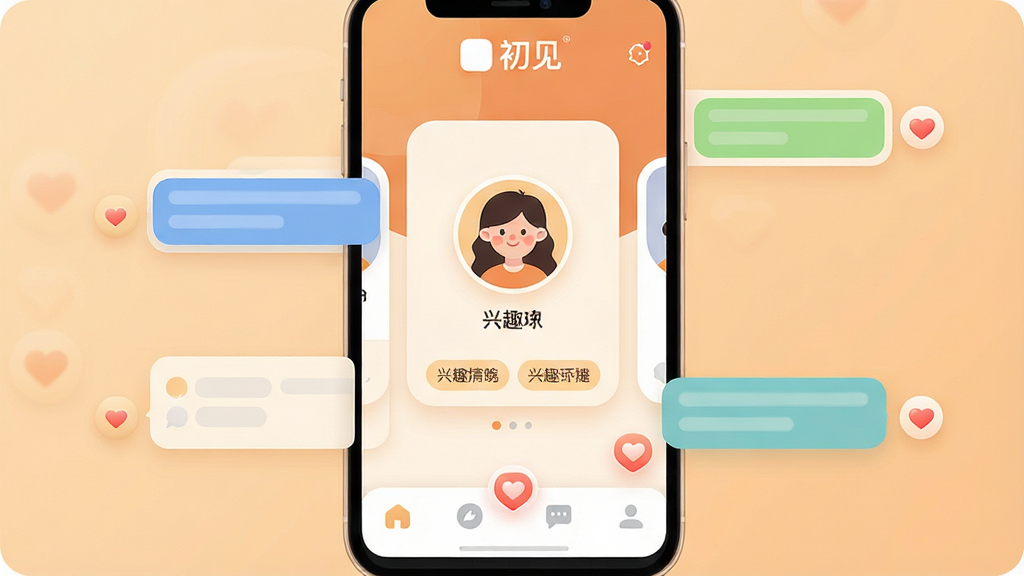 һ���ֻ���Ļչʾ���罻Ӧ�������棬�����С�������Ӧ�����Ʊ�ʶ��������ůɫ��Ϊ���������������û�ͷ��Ƭ����Ȥ��ǩ���ײ���������������Χ����������Ի���Ͱ���ͼ�꣬���ּ���ִ��������ܰ�Ѻã�ϸ��Բ�󣬻��ʸɾ��������޶���Ԫ��