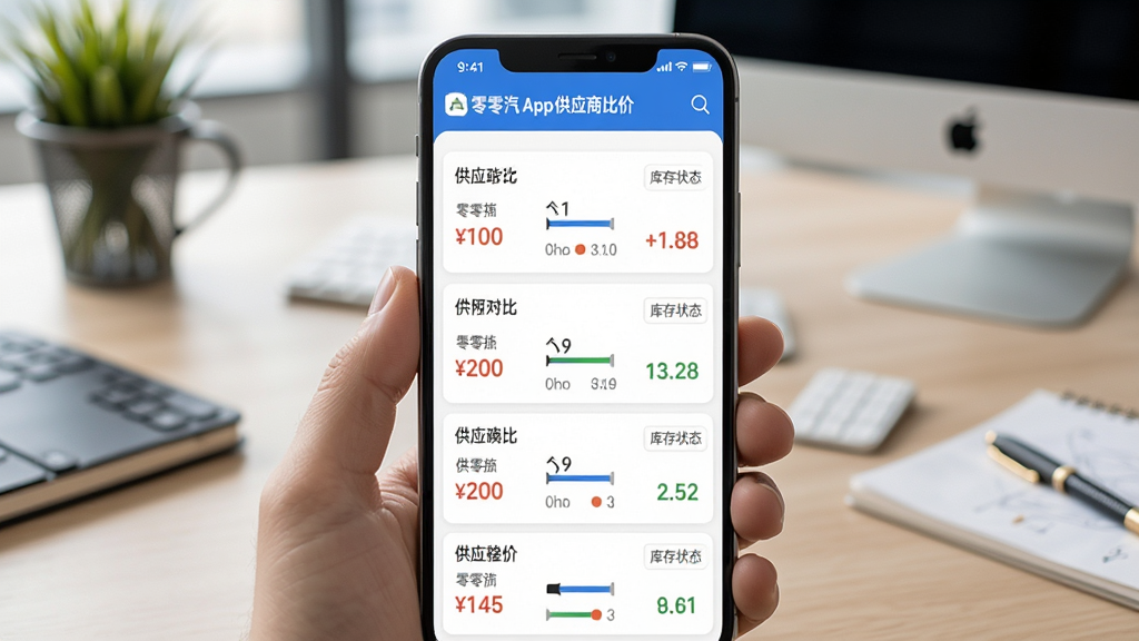 ������App��Ӧ�̱ȼ۽��棬�ֻ���Ļ��ʾͬһ�����ͬ��Ӧ�̵ı����б������м۸�ԱȺͿ��״̬�������ǰ칫�����棬���������ϸ�����������ʸɾ��޶���Ԫ��