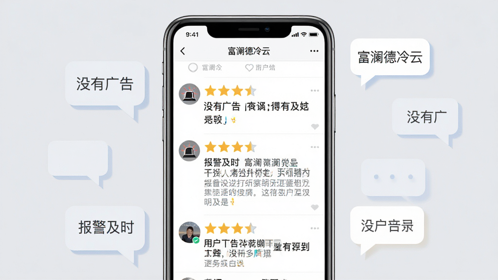 一张展示富澜德冷云用户评价对比的图片,主体为手机屏幕显示用户评论区界面,有五星好评和文字评价,背景是浅灰色,布局上手机居中,周围有对话气泡装饰,风格为社交软件风,细节上评价文字清晰可见,有
