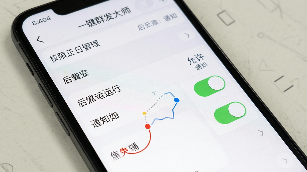 一键群发大师 手机设置 权限管理 界面 后台运行 允许 通知 开关 列表 清晰 画质干净