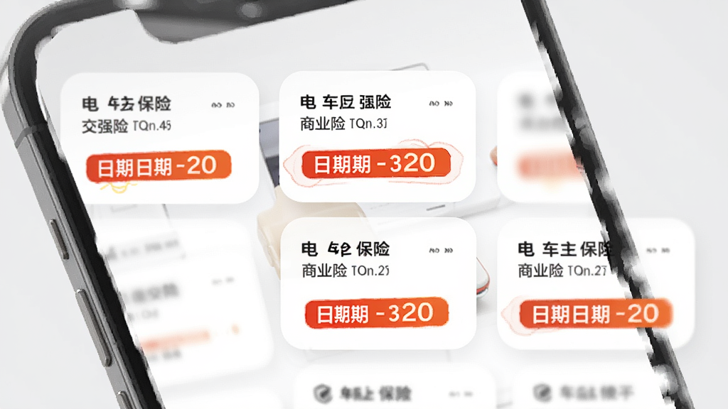 好车主保险助手 保单管理界面 手机屏幕显示多张电子保单卡片 每张卡片标注交强险和商业险 到期日期用醒目颜色标注 背景浅灰色 卡片圆角设计 风格简洁商务 画质清晰 无杂乱元素