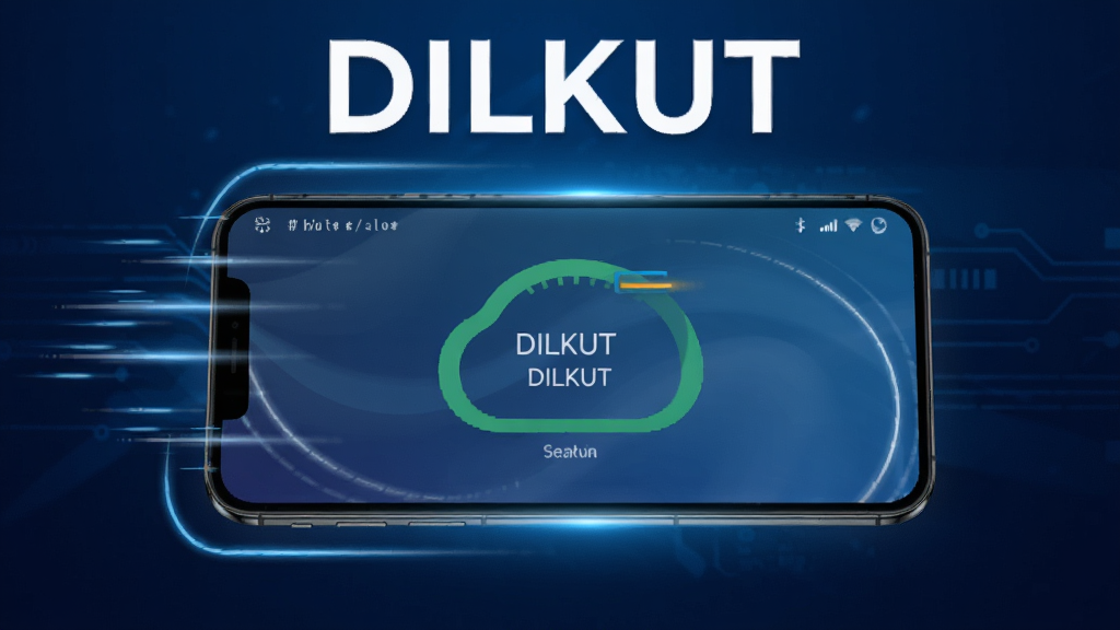 一张DILKUT软件运行流畅的示意图,画面中手机屏幕显示DILKUT应用运行状态,界面流畅无卡顿,屏幕周围有速度线条表示运行快速,背景为深蓝色科技感渐变,DILKUT文字标识在屏幕上方清晰可见,画质干净,无多余元素。
