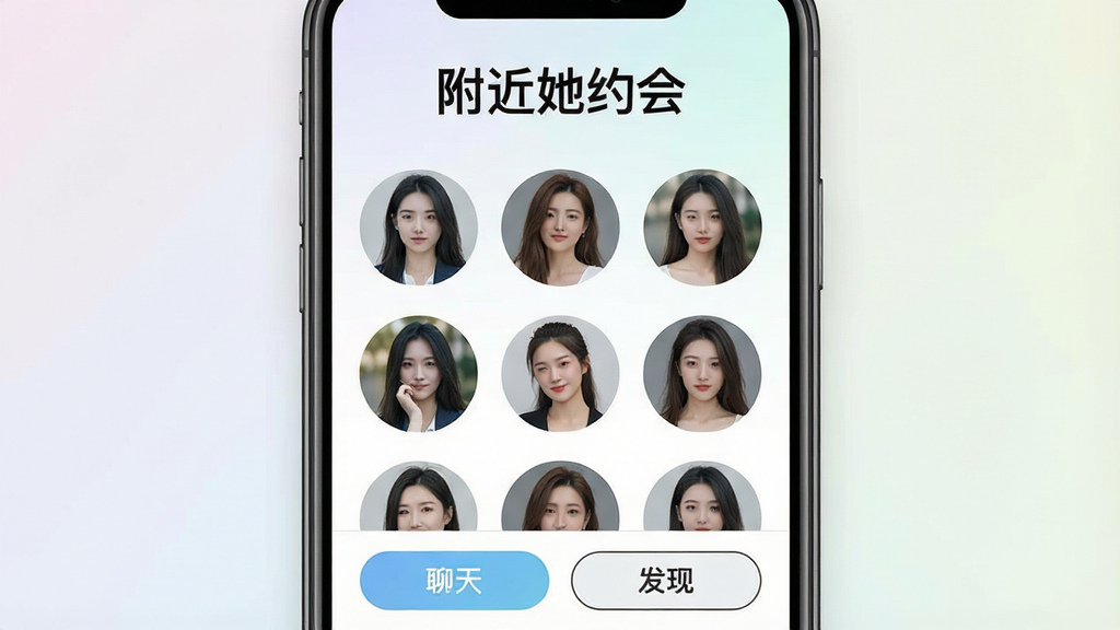 һ���ֻ���Ļչʾ�罻���������棬���涥����ʾ��������Լ�ᡱ���֣��м����û�ͷ�����񲼾֣��ײ�������ͷ��ְ�ť��������ǳɫ���䣬������ִ��������������ɾ��޶���Ԫ��
