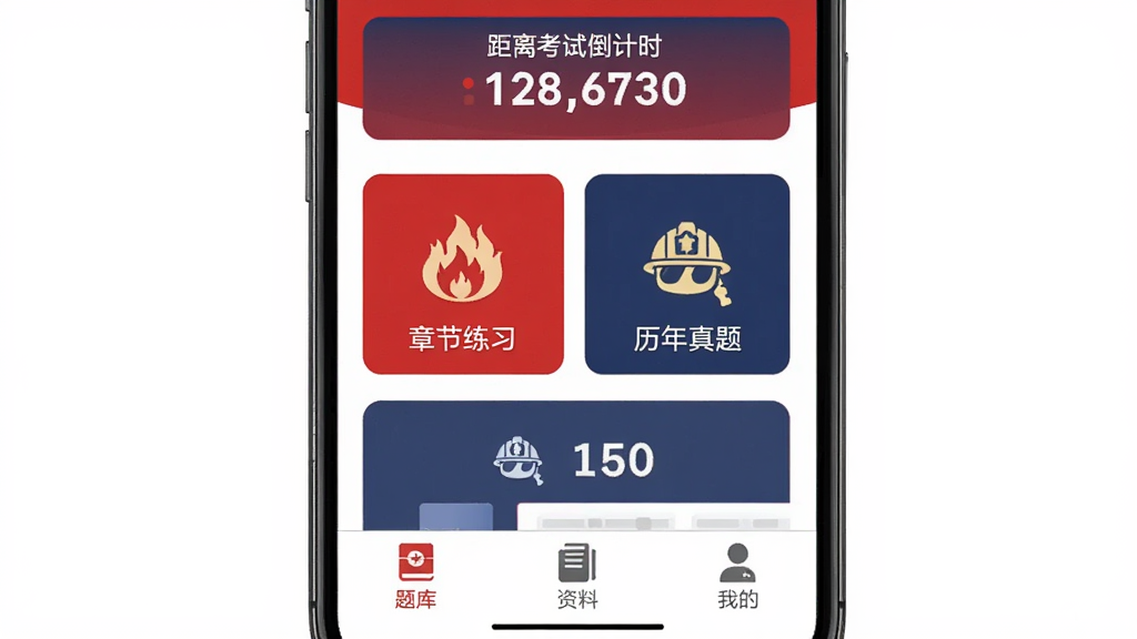 һ���ֻ���Ļչʾ��������ʦAPP�����棬������ʾ���뿼�Ե���ʱ���м����½���ϰ����������Ĵ�ť���ײ�����⡢���ϡ��ҵ�����ѡ��������Ժ�ɫ������ɫΪ��ɫ��������Ԫ��ͼ���׺����ƽ����ƣ��ɾ��޶�����Ԫ��