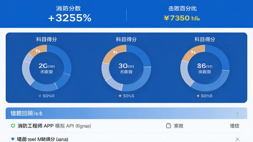 ��������ʦAPPģ�⿼�Խ��ҳ�棬������ʾ�����ͻ��ܰٷֱȣ��м��Ǹ���Ŀ�÷ֻ���ͼ���·��Ǵ���ع��б���������Ƽ��רҵ����ɫ�Ͱ�ɫΪ�������ݿ��ӻ�����