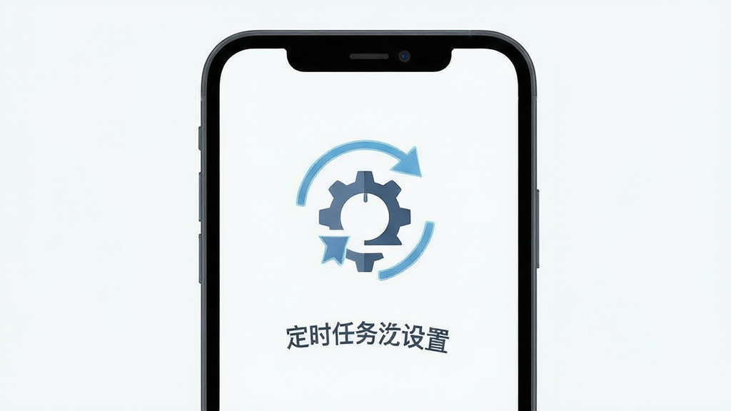 自动精灵 定时任务设置界面 时间齿轮图标 循环箭头 手机屏幕 扁平化设计 清爽排版 画质干净