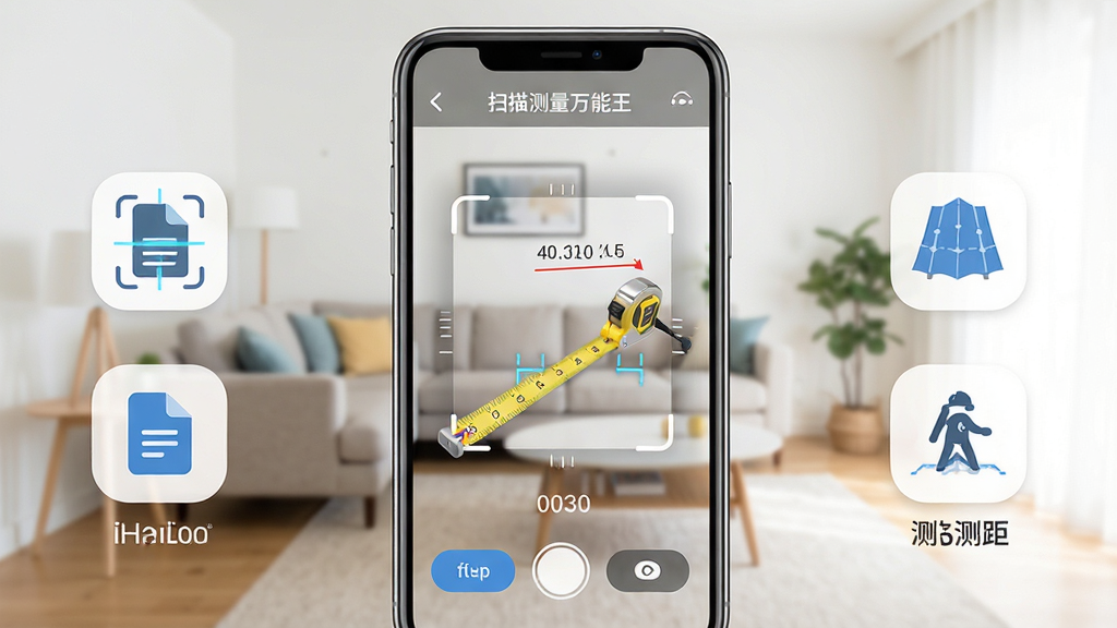 һ��չʾ��ɨ�������������App���Ĺ��ܵ��ֻ�����ϳ�ͼ������Ϊһ���ִ������ֻ�����Ļ������ʾAR�������棬��������ߺͲ�����ֵ�������������Ŀ������������ֲ������ҷ��������չʾɨ���ĵ�����ͼ�꣬�Ҳ�չʾ��๦��ͼ�꣬�Ű��࣬���Ϊ�ִ���ƽ���Ƽ��磬ϸ�ڰ��������Ŀ̶��ߡ�������ť��ɨ��򣬻��ʸ��壬�ɾ����޶���Ԫ��