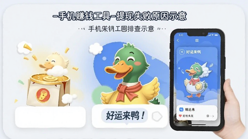 好运来鸭-手机赚钱工具提现失败原因排查示意
