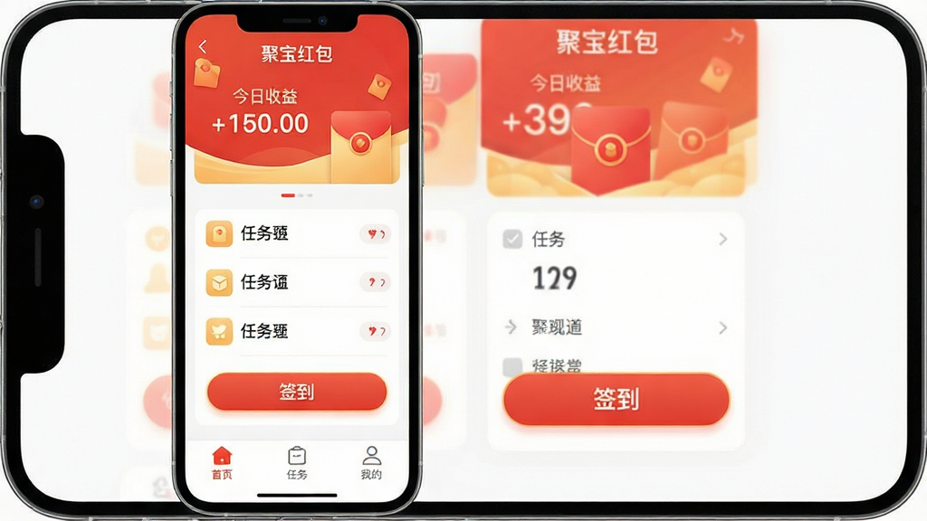 һ��չʾ�۱����App��������ͼƬ���������ֻ���Ļ����ʾ�۱������ҳ�棬����Ϊ������ʾ����������ͺ��ͼ�꣬�м��������б���ǩ����ť���ײ�����������ҳ�������ҵ�����ѡ��Ű������������Ϊ�ִ���ƽ����ƣ�ϸ���ϰ�ťԲ����ɫ�Ժ��Ϊ�������ʸɾ��������޶���Ԫ�أ�ͼƬ�����ְ������۱������������