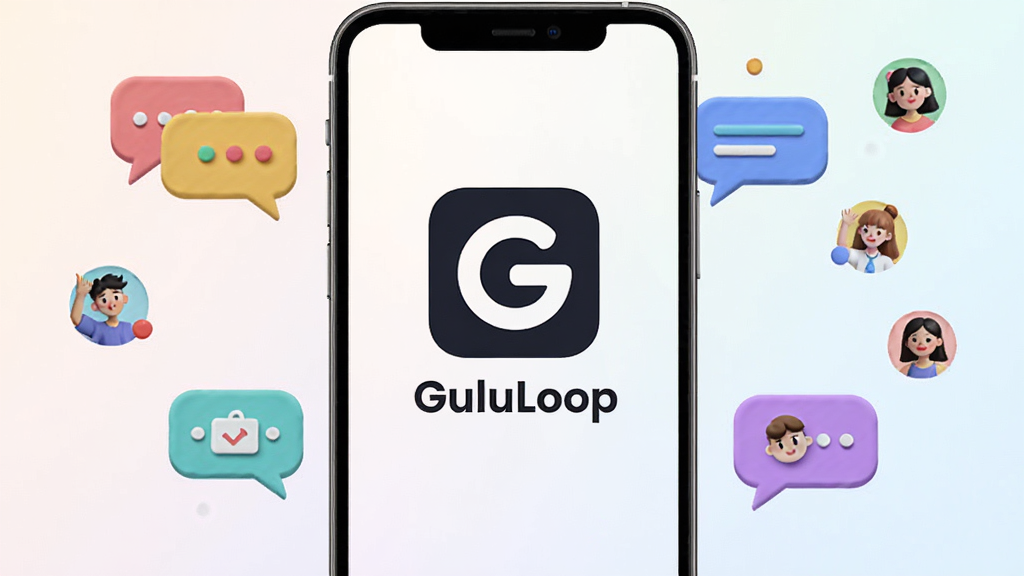 һ��չʾGuluLoopӦ�ý�����ֻ���Ļ��ͼ����Ļ������Ӧ��ͼ������ơ�GuluLoop���������Ǽ���ǳɫ���䣬��Χ�����Ŵ����罻�����Ĳ�ɫ���ݺ��û�ͷ��ͼ�꣬������������ã����������ɾ����޶���Ԫ�ء�
