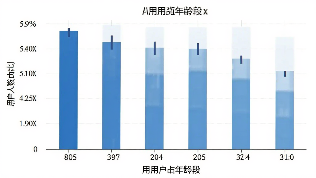 AI翻译机 用户年龄分布柱状图 横轴为年龄段 纵轴为人数占比 18-30岁占比最高 风格简洁 画质干净 无多余元素